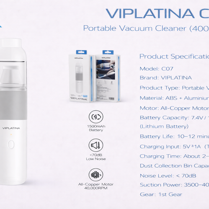 VIPLATINA C07 Portable Vacuum Cleaner (4000Pa Suction)-Flash Zone Electronics فلاش زون للالكترونيات