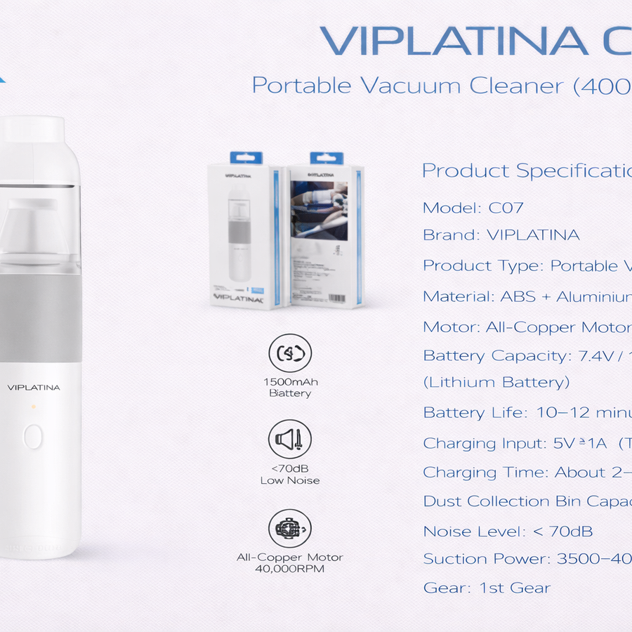 VIPLATINA C07 Portable Vacuum Cleaner (4000Pa Suction)-Flash Zone Electronics فلاش زون للالكترونيات