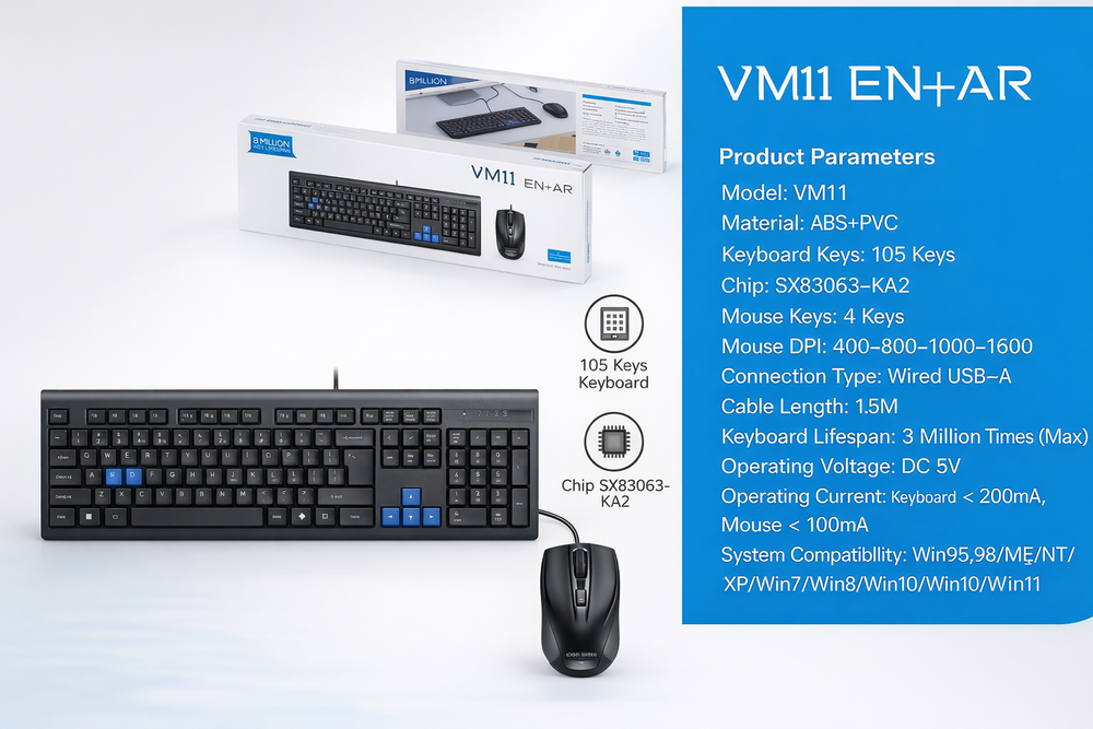 VM11 EN+AR Wired Keyboard & Mouse Combo-Flash Zone Electronics فلاش زون للالكترونيات