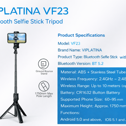 VIPLATINA VF23 Bluetooth Selfie Stick Tripod-Flash Zone Electronics فلاش زون للالكترونيات