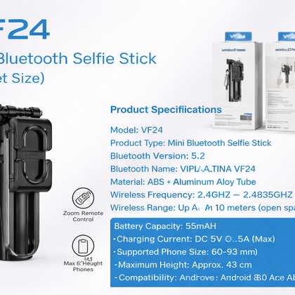 VF24 Mini Bluetooth Selfie Stick (Pocket Size)-Flash Zone Electronics فلاش زون للالكترونيات