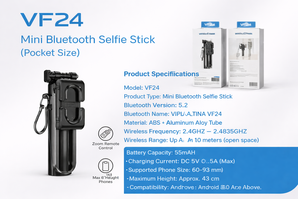 VF24 Mini Bluetooth Selfie Stick (Pocket Size)-Flash Zone Electronics فلاش زون للالكترونيات