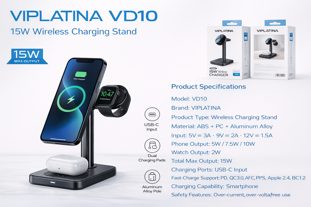 VIPLATINA VD10 15W Wireless Charging Stand-Flash Zone Electronics فلاش زون للالكترونيات