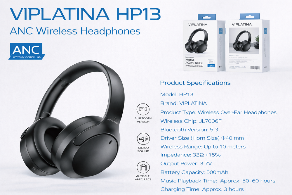 VIPLATINA HP13 ANC Wireless Headphones-Flash Zone Electronics فلاش زون للالكترونيات