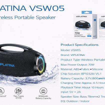 VIPLATINA VSW05 70W Wireless Portable Speaker-Flash Zone Electronics فلاش زون للالكترونيات