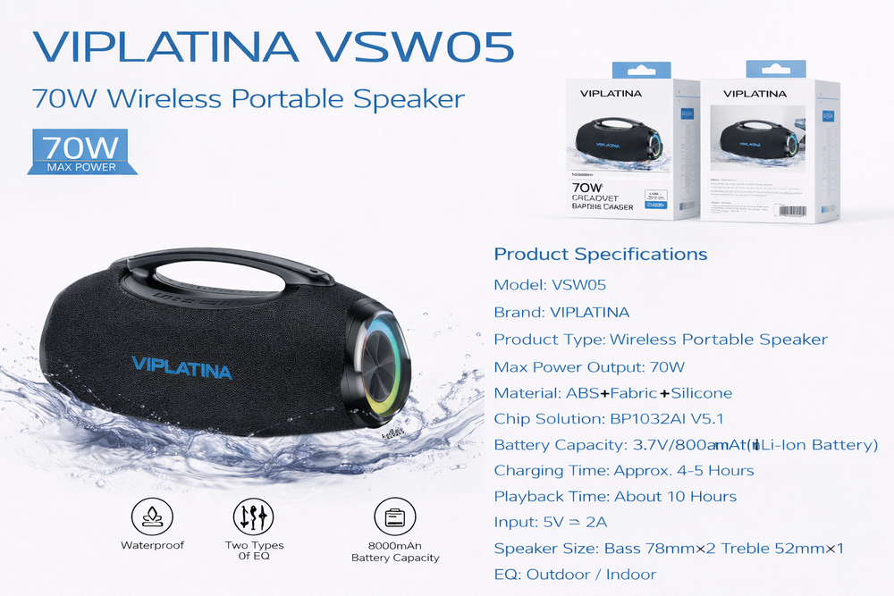 VIPLATINA VSW05 70W Wireless Portable Speaker-Flash Zone Electronics فلاش زون للالكترونيات