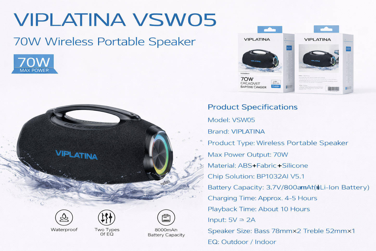 VIPLATINA VSW05 70W Wireless Portable Speaker-Flash Zone Electronics فلاش زون للالكترونيات