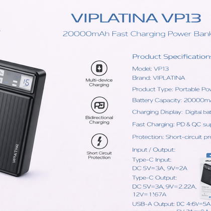 VIPLATINA VP13 20000mAh Fast Charging Power Bank-Flash Zone Electronics فلاش زون للالكترونيات