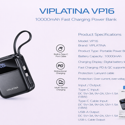 VIPLATINA VP16 10000mAh Fast Charging Power Bank-Flash Zone Electronics فلاش زون للالكترونيات