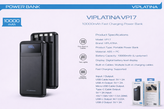 VIPLATINA VP17 10000mAh Fast Charging Power Bank-Flash Zone Electronics فلاش زون للالكترونيات