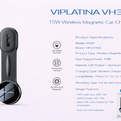 VIPLATINA VH39 15W Wireless Magnetic Car Charger-Flash Zone Electronics فلاش زون للالكترونيات