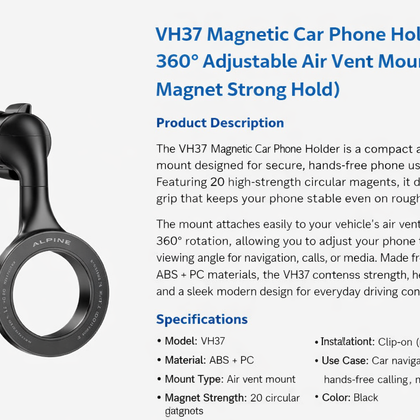 VH37 Magnetic Car Phone Holder – 360° Adjustable Air Vent Mount (20-Magnet Strong Hold)-Flash Zone Electronics فلاش زون للالكترونيات