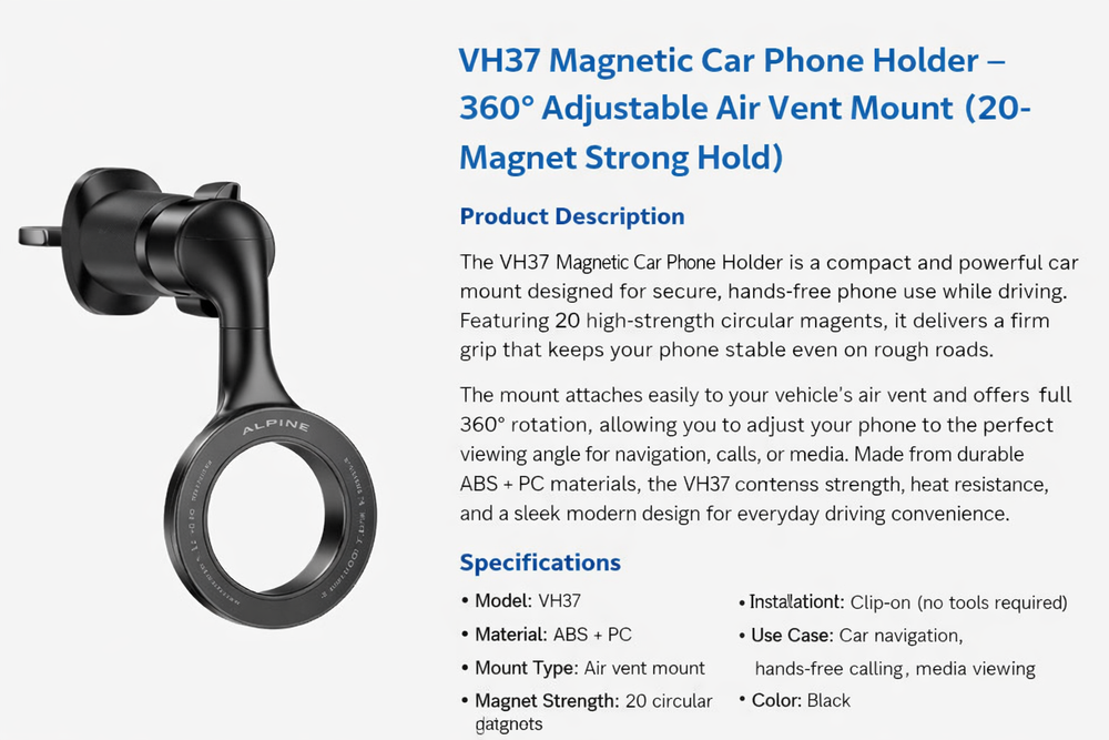 VH37 Magnetic Car Phone Holder – 360° Adjustable Air Vent Mount (20-Magnet Strong Hold)-Flash Zone Electronics فلاش زون للالكترونيات