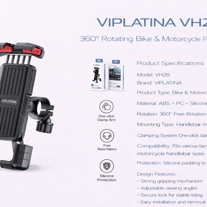 VIPLATINA VH28 360° Rotating Bike & Motorcycle Phone Holder-Flash Zone Electronics فلاش زون للالكترونيات