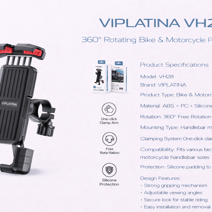 VIPLATINA VH28 360° Rotating Bike & Motorcycle Phone Holder-Flash Zone Electronics فلاش زون للالكترونيات