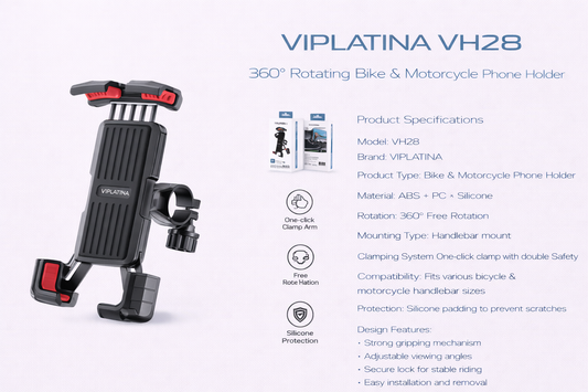 VIPLATINA VH28 360° Rotating Bike & Motorcycle Phone Holder-Flash Zone Electronics فلاش زون للالكترونيات