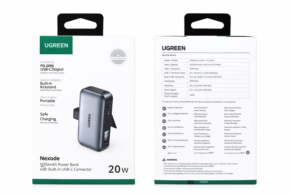 UGREEN Nexode PB503 5000mAh Power Bank with Built-in USB-C Connector – 20W PD Fast Charging, Compact Portable Charger with Kickstand-Flash Zone Electronics فلاش زون للالكترونيات