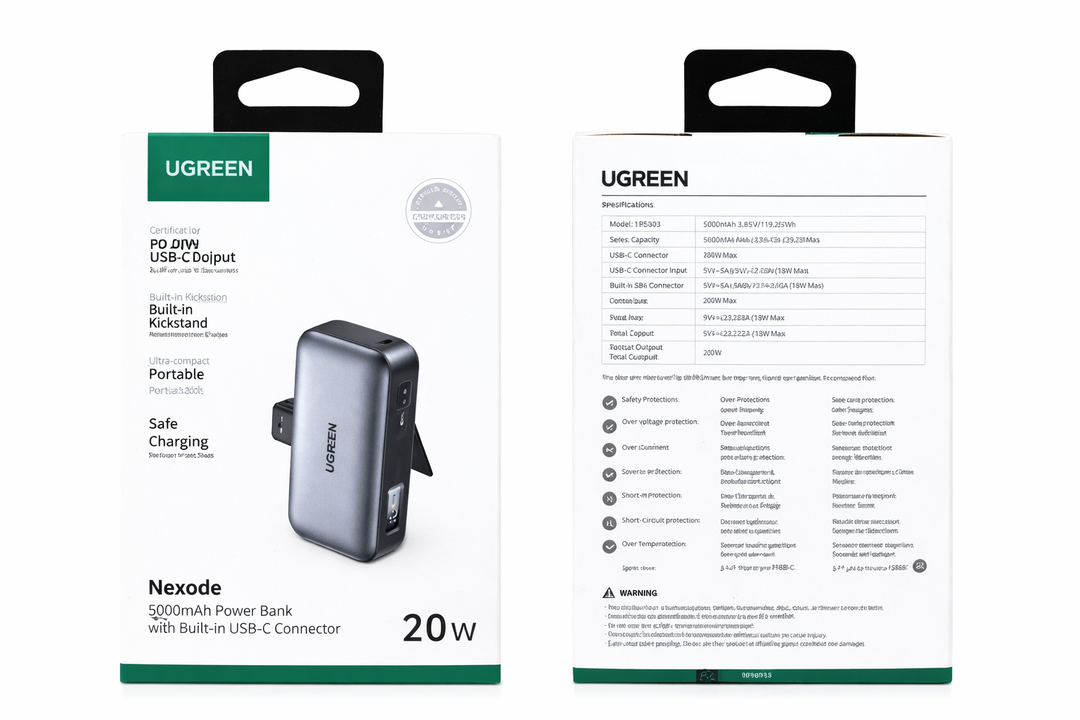 UGREEN Nexode PB503 5000mAh Power Bank with Built-in USB-C Connector – 20W PD Fast Charging, Compact Portable Charger with Kickstand-Flash Zone Electronics فلاش زون للالكترونيات