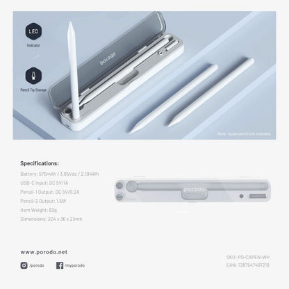 Porodo Wireless Charging & Storage Case for Apple Pencil 1 & 2-Flash Zone Electronics فلاش زون للالكترونيات