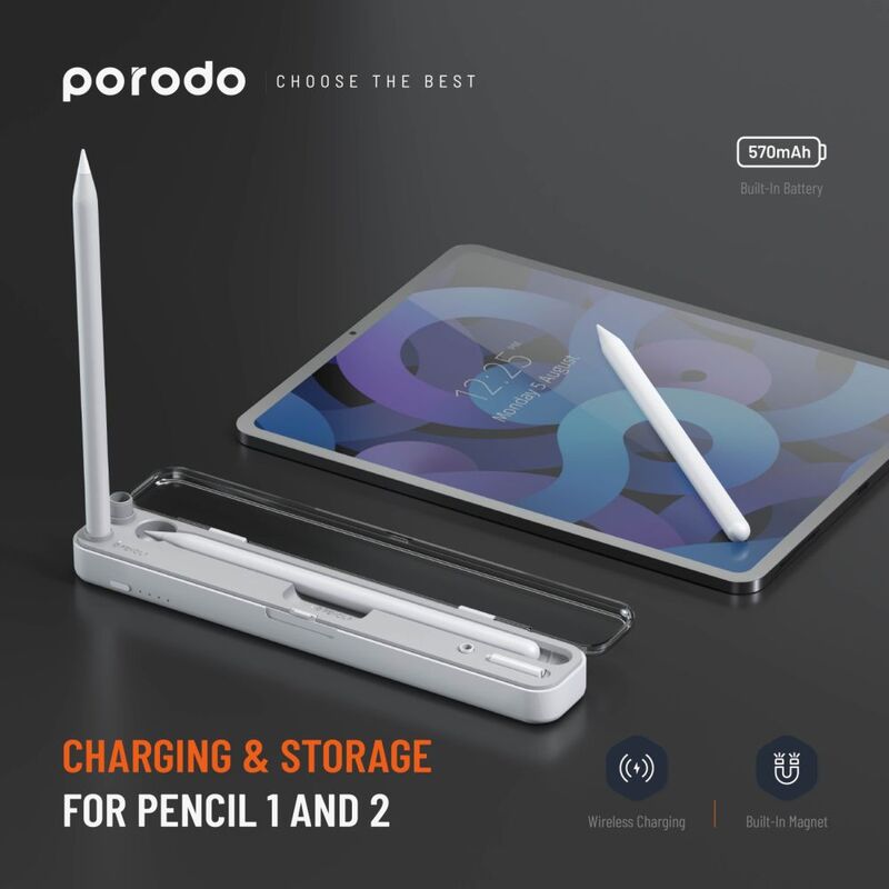 Porodo Wireless Charging & Storage Case for Apple Pencil 1 & 2-Flash Zone Electronics فلاش زون للالكترونيات