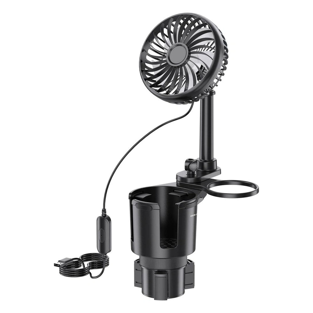 Green Lion Drive Fan Duo 2-in-1 Car Cup Holder with Portable Cooling Fan – Adjustable Airflow & Compact Design-Flash Zone Electronics فلاش زون للالكترونيات
