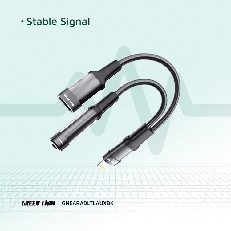Green Lion 2‑in‑1 Earphone & Charging Adapter – Lightning to Lightning Charging + 3.5mm Audio Adapter-Flash Zone Electronics فلاش زون للالكترونيات