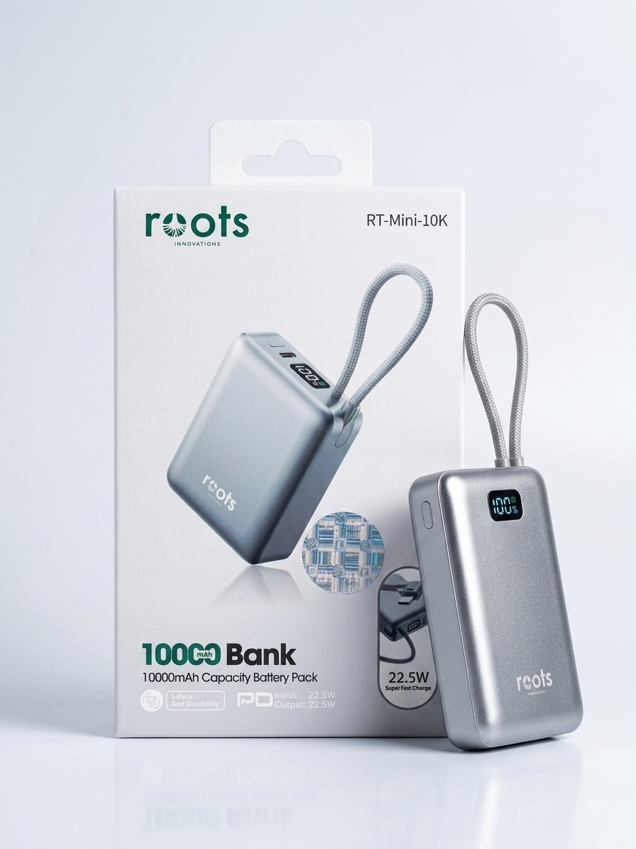 Roots RT-Mini-10K 10000mAh Power Bank – 22.5W Fast Charging-Flash Zone Electronics فلاش زون للالكترونيات