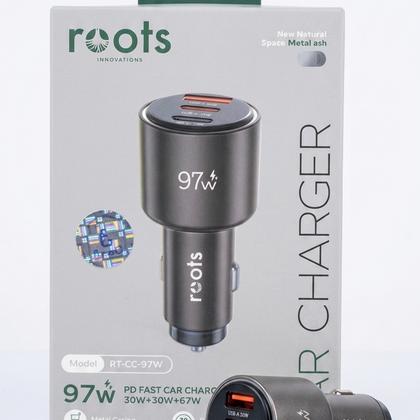Roots 97W PD Fast Car Charger – 30W + 30W + 67W Multi-Port USB-C Charger-Flash Zone Electronics فلاش زون للالكترونيات