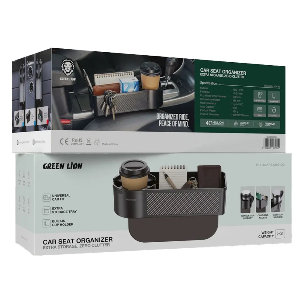 Green Lion Car Seat Organizer with Built-In Cup Holder – Multi-Purpose Car Storage Bag-Flash Zone Electronics فلاش زون للالكترونيات