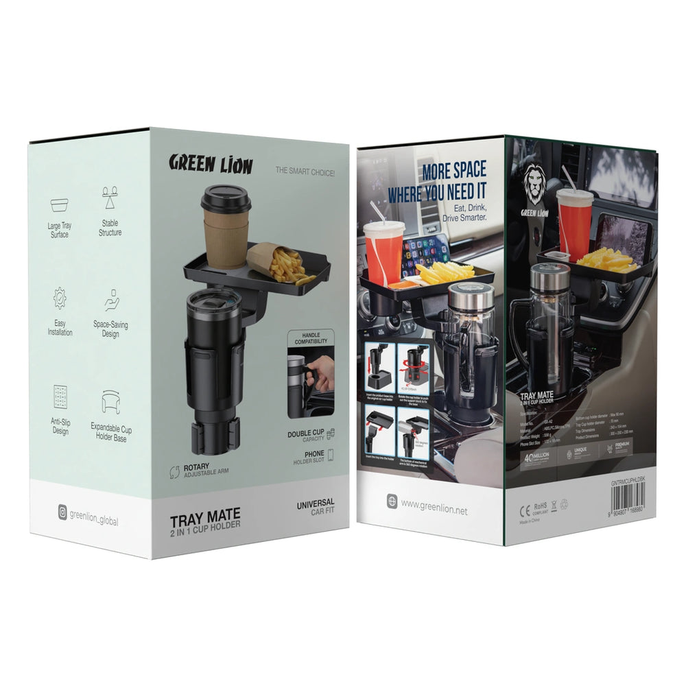 Green Lion Tray Mate 2-in-1 Cup Holder – Multi-Purpose Car Tray & Drink Holder-Flash Zone Electronics فلاش زون للالكترونيات