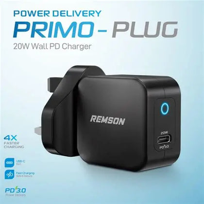 Remson Power Delivery Primo Plug 20W Wall PD Charger – Black-Flash Zone Electronics فلاش زون للالكترونيات
