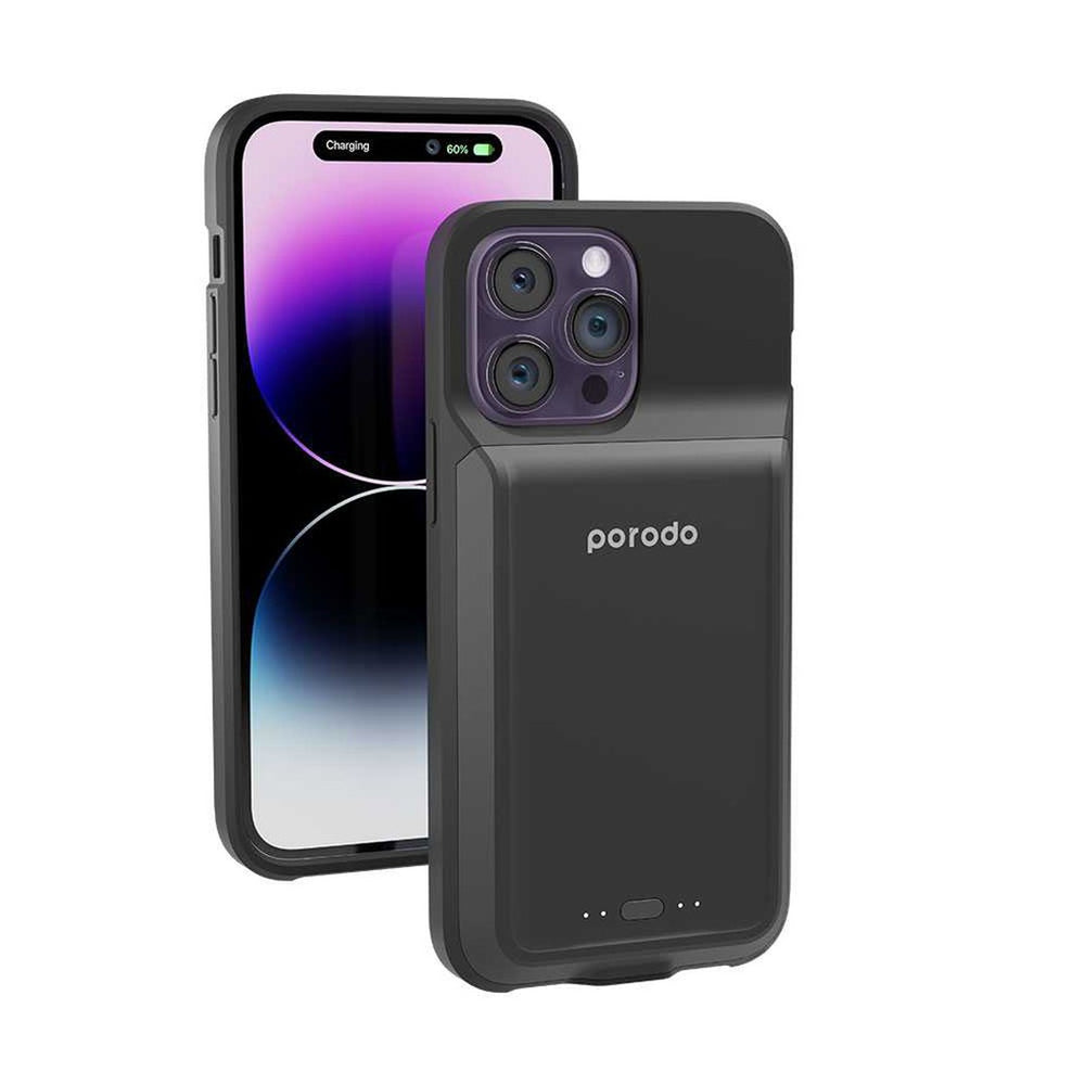 Porodo Wireless Charging Battery Case 5000mAh for iPhone 14 Pro Max – Black-Flash Zone Electronics فلاش زون للالكترونيات