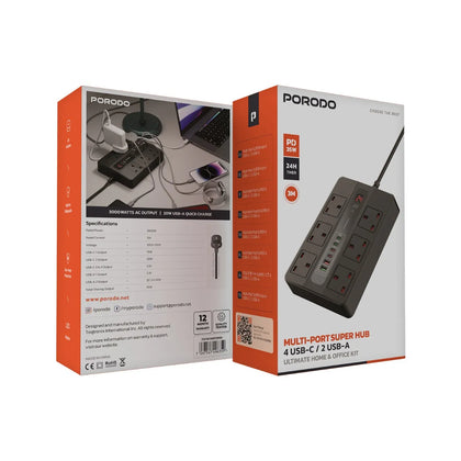 Porodo Multi-Port Super HUB 4 USB-C / 2 USB-A – Ultimate Home & Office Kit (3M)-Flash Zone Electronics فلاش زون للالكترونيات