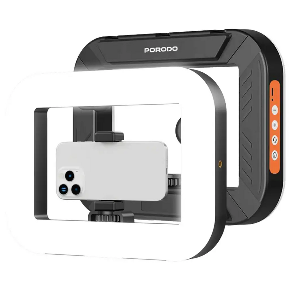 Porodo Lifestyle Handheld Ring Grip Camera & Phone Vlogging Light with Desktop Support & Phone Clamp-Flash Zone Electronics فلاش زون للالكترونيات
