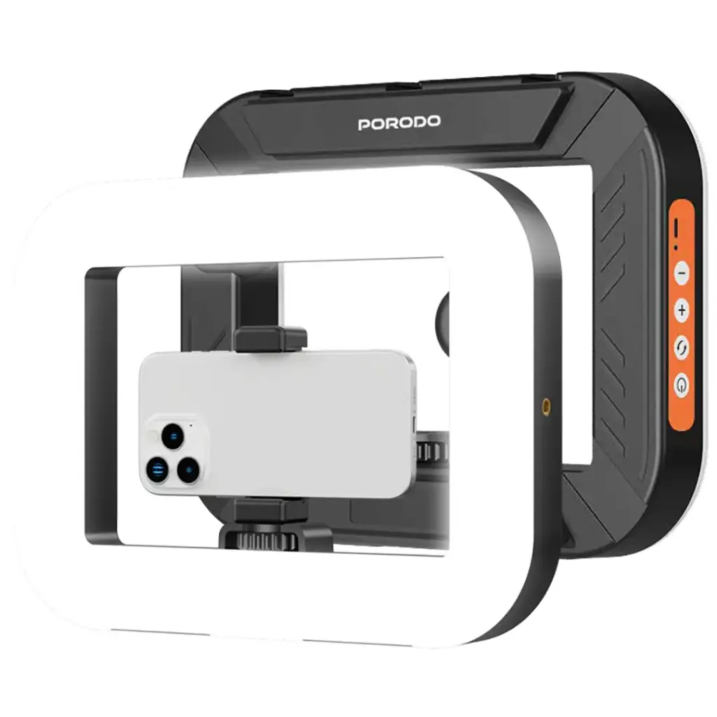 Porodo Lifestyle Handheld Ring Grip Camera & Phone Vlogging Light with Desktop Support & Phone Clamp-Flash Zone Electronics فلاش زون للالكترونيات
