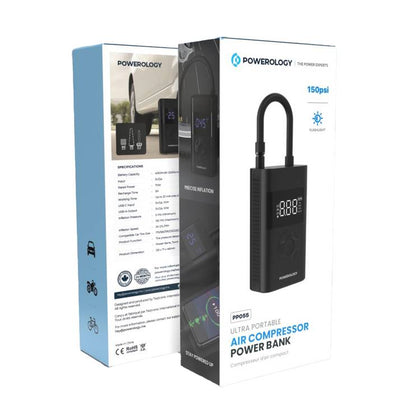 Powerology PP055 Ultra Portable Air Compressor & 4000 mAh Power Bank – Compact Tire Inflator with Digital Display-Flash Zone Electronics فلاش زون للالكترونيات