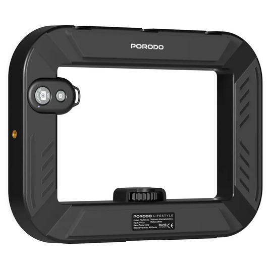 Porodo Lifestyle Handheld Ring Grip Camera & Phone Vlogging Light with Desktop Support & Phone Clamp-Flash Zone Electronics فلاش زون للالكترونيات