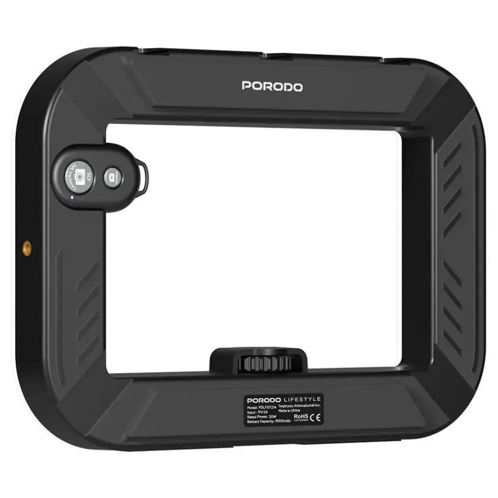 Porodo Lifestyle Handheld Ring Grip Camera & Phone Vlogging Light with Desktop Support & Phone Clamp-Flash Zone Electronics فلاش زون للالكترونيات