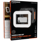 Porodo Lifestyle Handheld Ring Grip Camera & Phone Vlogging Light with Desktop Support & Phone Clamp-Flash Zone Electronics فلاش زون للالكترونيات