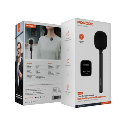 Porodo Two-Device Connect Handheld Lavalier Microphone-Flash Zone Electronics فلاش زون للالكترونيات