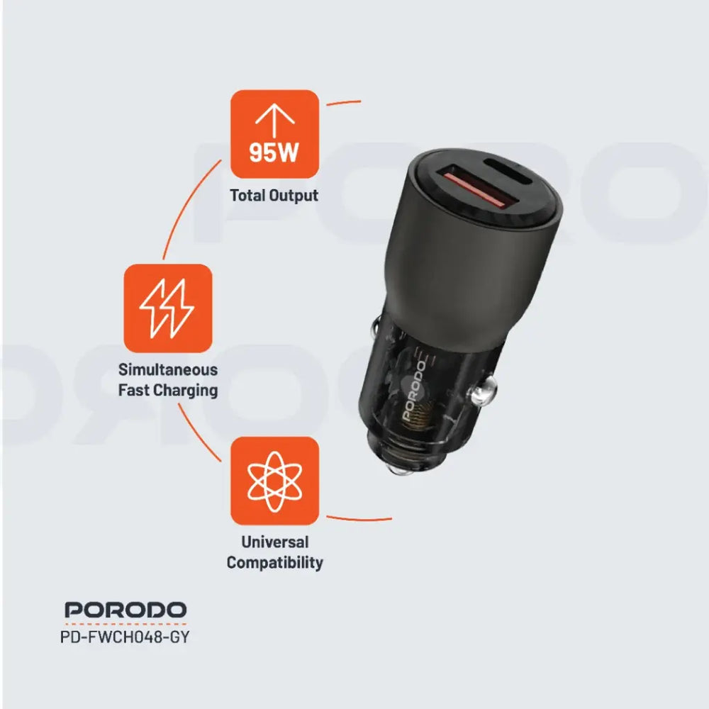 Porodo 95W Car Charger Transparent – Multi-Device PD Charging-Flash Zone Electronics فلاش زون للالكترونيات