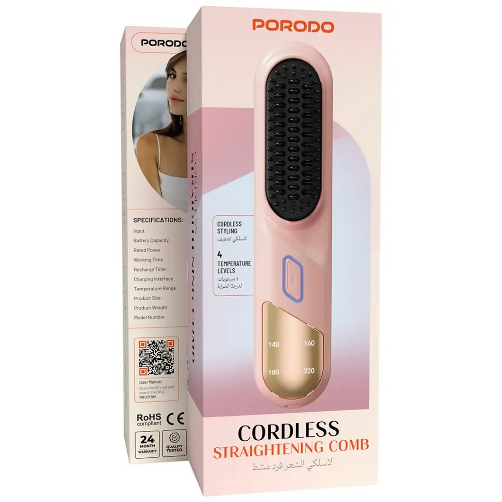 Porodo Cordless Straightening Comb – Pink-Flash Zone Electronics فلاش زون للالكترونيات