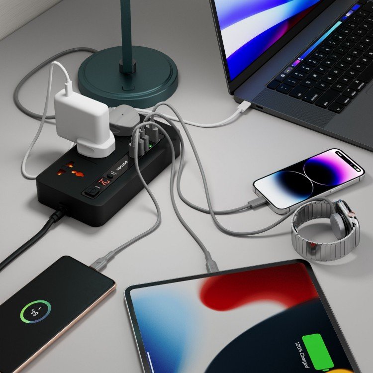 Porodo Multi-Port Power HUB 4 USBA/USB-C Ultimate Home & Office Kit 2M-Flash Zone Electronics فلاش زون للالكترونيات