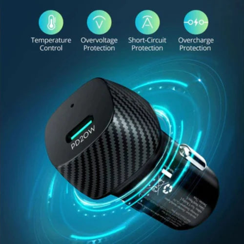 RAVPOWER PD Pioneer 20W USB‑C Fast Car Charger – 1-Port 20W PD Car Adapter (Black)-Flash Zone Electronics فلاش زون للالكترونيات
