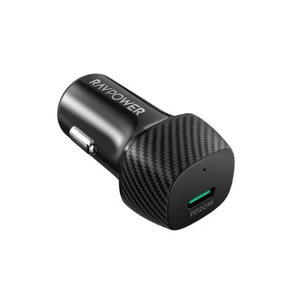 RAVPOWER PD Pioneer 20W USB‑C Fast Car Charger – 1-Port 20W PD Car Adapter (Black)-Flash Zone Electronics فلاش زون للالكترونيات