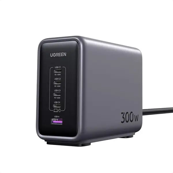 UGREEN Nexode 300W 5-Port GaN Desktop Fast Charger (USB-C + USB-A)-Flash Zone Electronics فلاش زون للالكترونيات
