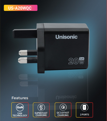 UNISONIC 1C1A 20W Quick Charger with GaN Adapter-Flash Zone Electronics فلاش زون للالكترونيات