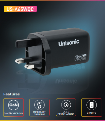 UNISONIC 2C1A 65W Quick Charger with GaN Adapter-Flash Zone Electronics فلاش زون للالكترونيات