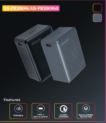 UNISONIC 30000mAh 22.5W Fast Charging Power Bank-Flash Zone Electronics فلاش زون للالكترونيات