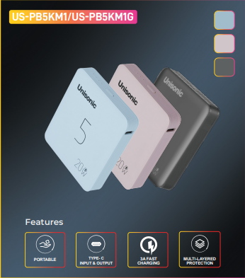UNISONIC 5000mAh 22.5W Portable Fast Charging Power Bank-Flash Zone Electronics فلاش زون للالكترونيات